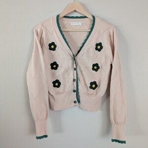 Belle Poque Vintage Style Pointelle Cardigan Boucle Flowers Retro Twee Coquette
